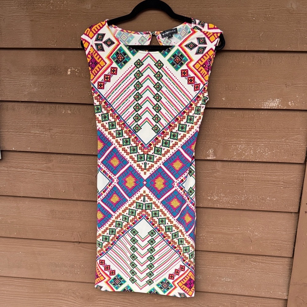 Rampage Multicolor Geometric Midi Dress with Bead Embellishment size M